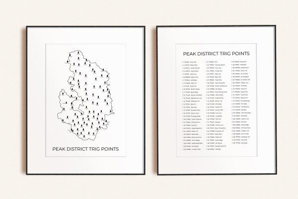88 Peak District Trig Points Art Print Bundle Dark in picture frames