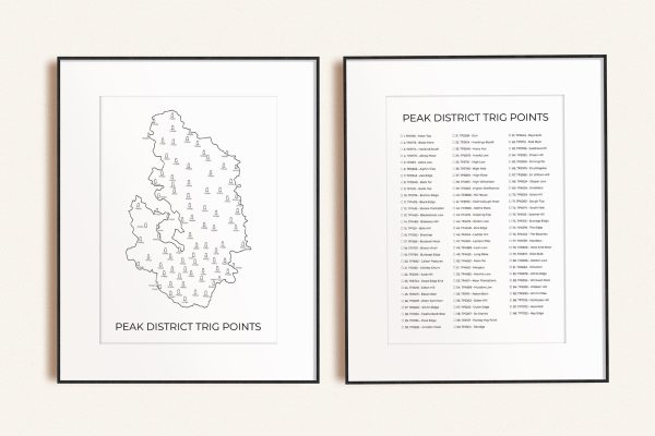 88 Peak District Trig Points Art Print Bundle Light in picture frames