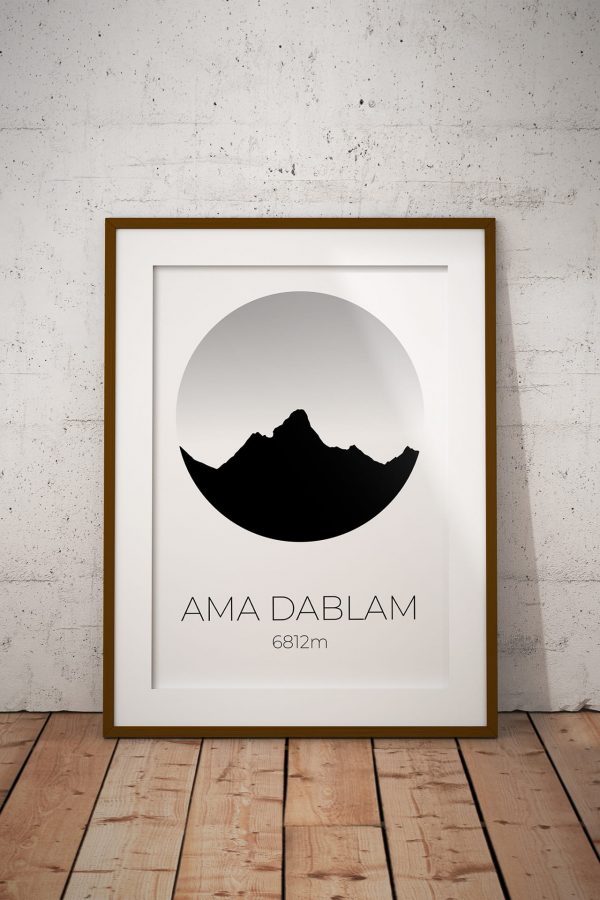 Ama Dablam silhouette art print in a picture frame