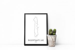 Bassenthwaite Lake line art print in a picture frame