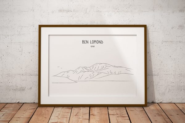 Ben Lomond line art print in a picture frame