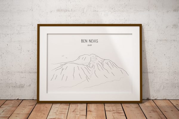 Ben Nevis line art print in a picture frame