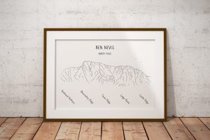 Ben Nevis North Face line art print in a picture frame