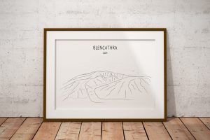 Blencathra line art print in a picture frame