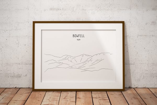 Bowfell line art print in a picture frame