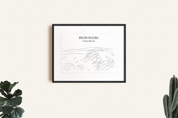 Brecon Beacons Horseshoe line art print in a picture frame