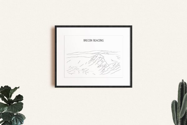 Brecon Beacons Line Art Wall Print in a picture frame
