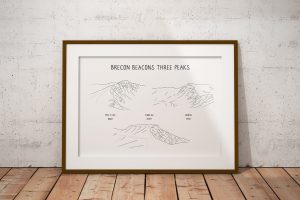 Brecon Beacons Three Peaks horizontal line art print in a picture frame