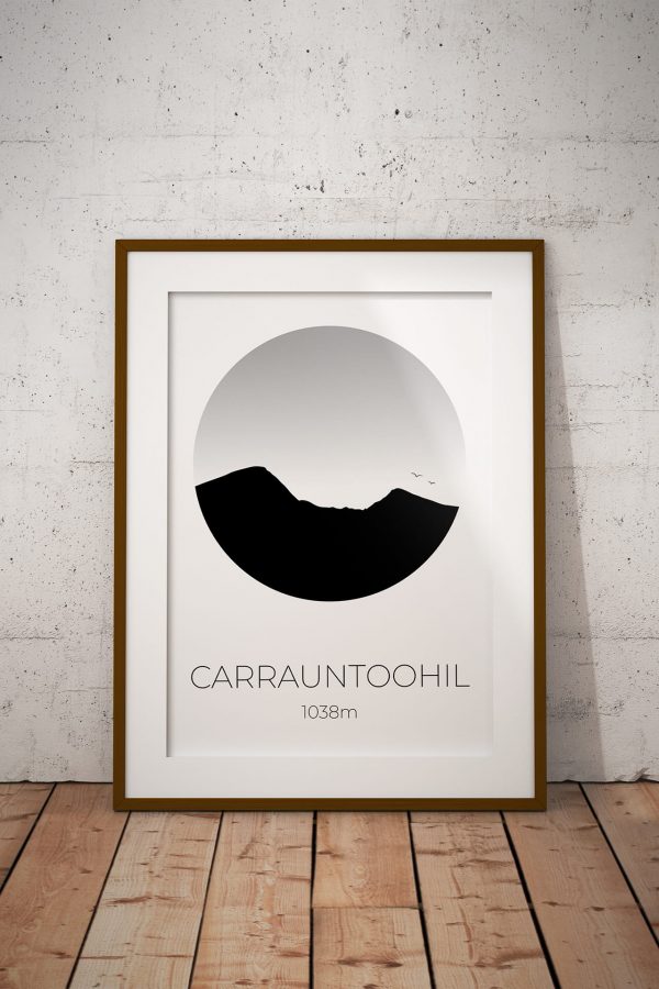 Carrauntoohil silhouette art print in a picture frame