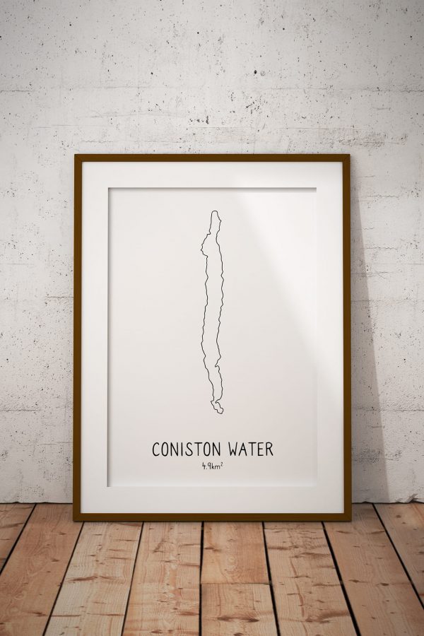 Coniston Water line art print in a picture frame