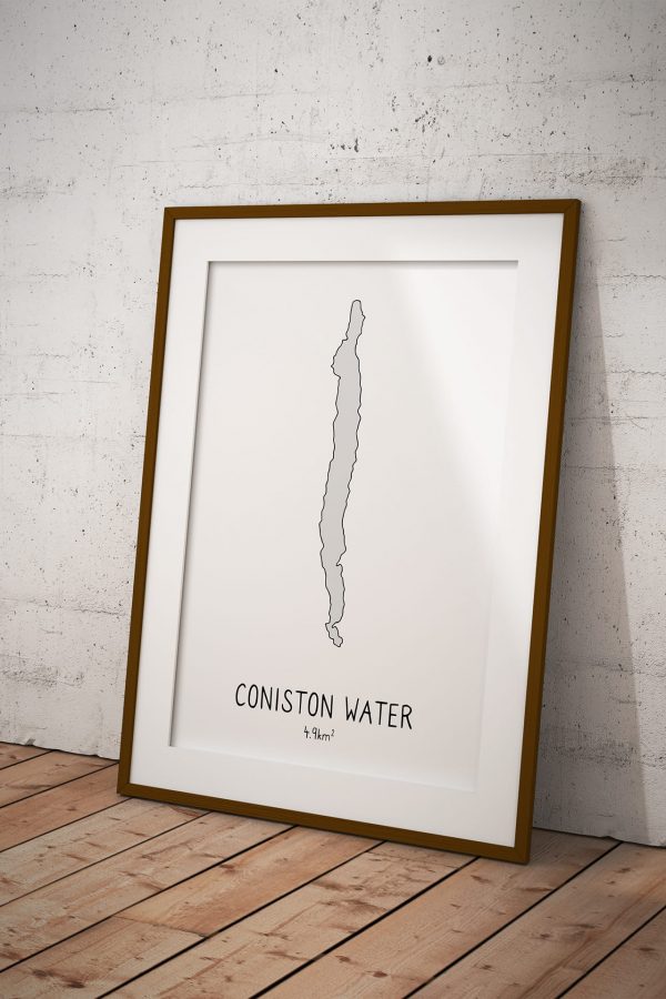 Coniston Water shaded art print in a picture frame