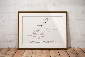 Cornwall Coast Path art print in a picture frame