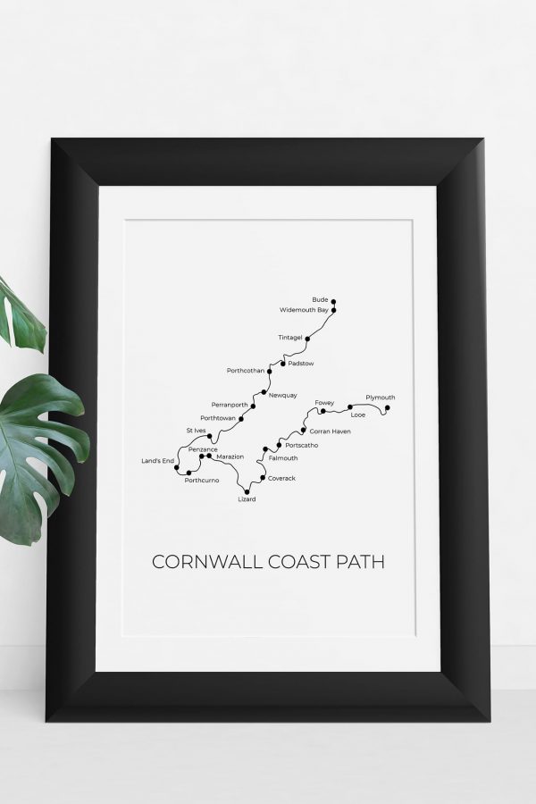 Cornwall Coast Path vertical art print in a picture frame