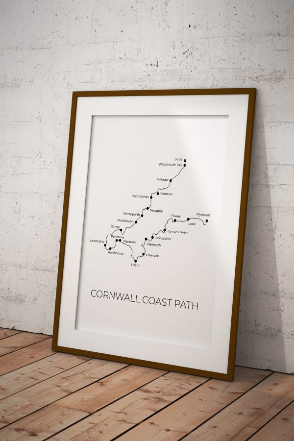 Cornwall Coast Path vertical art print in a picture frame