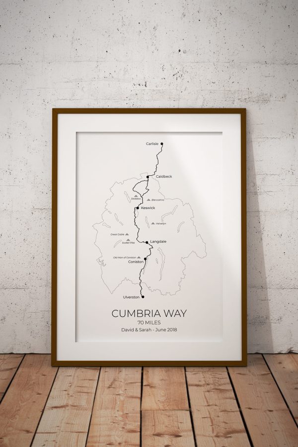 Cumbria Way Map with Mountains Personalised Print Example