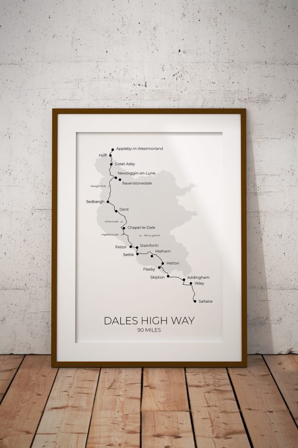 Dales High Way map art print in a picture frame