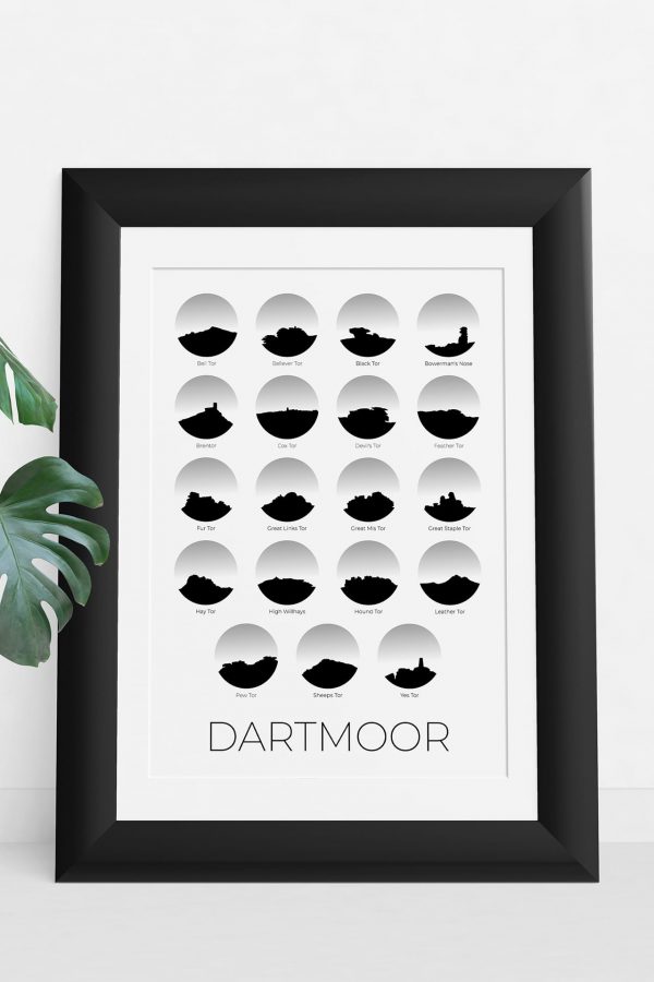 Dartmoor 19 Tors art print in a picture frame
