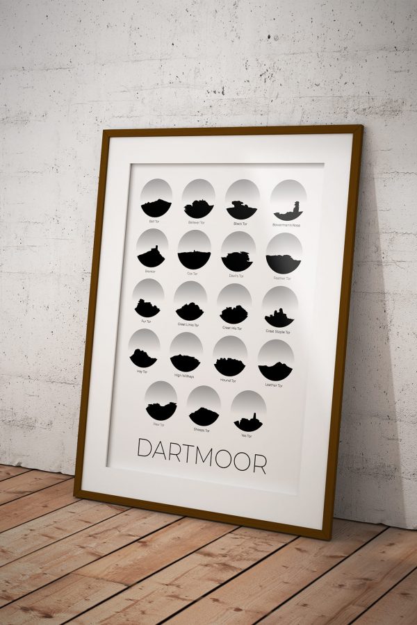 Dartmoor 19 Tors art print in a picture frame