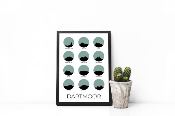 Dartmoor Colour Silhouette Art Print in a picture frame