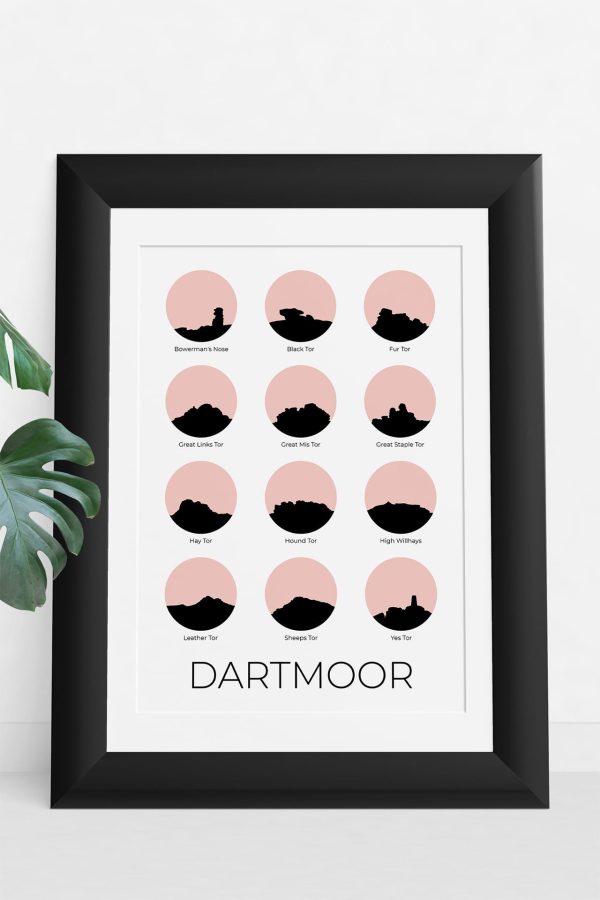 Dartmoor colour silhouette art print in a picture frame