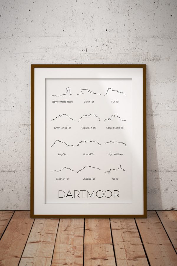 Dartmoor line art print in a picture frame