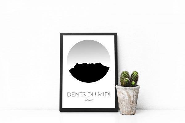 Dents du Midi silhouette art print in a picture frame