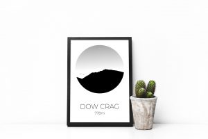 Dow Crag silhouette art print in a picture frame