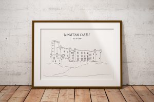 Dunvegan Castle line art print in a picture frame