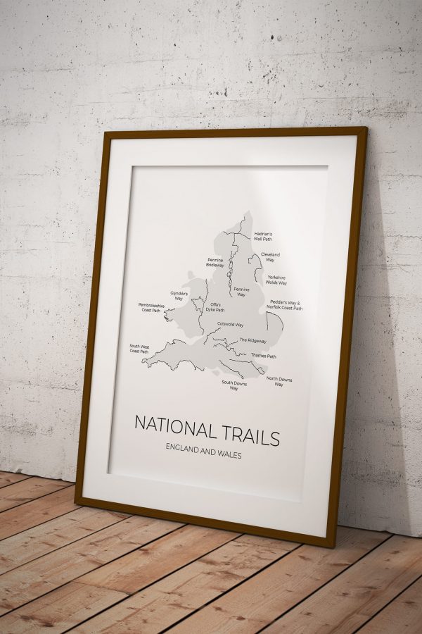 National Trails map art print in a picture frame