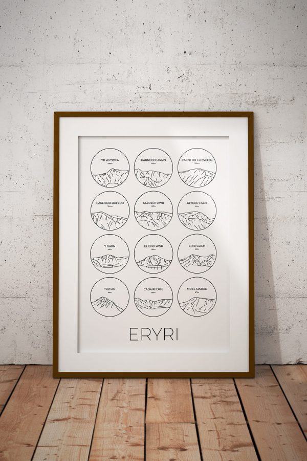 Eryri collage line art print in a picture frame