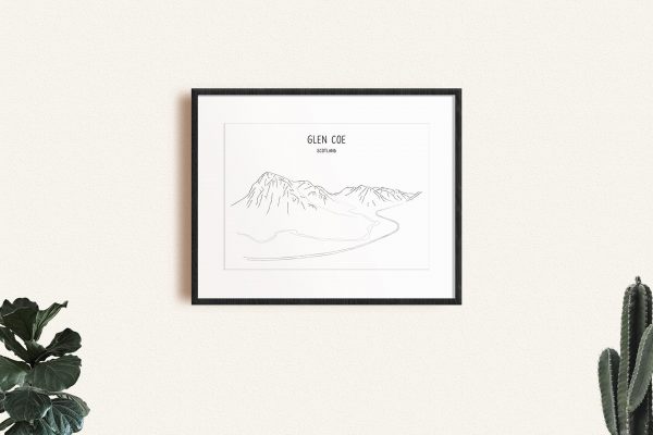 Glen Coe line art print in a picture frame