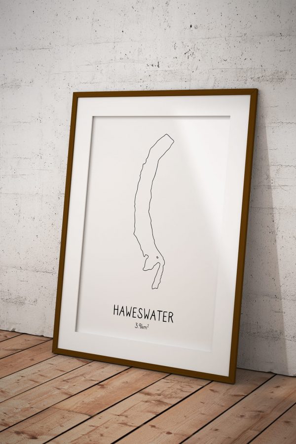 Haweswater line art print in a picture frame