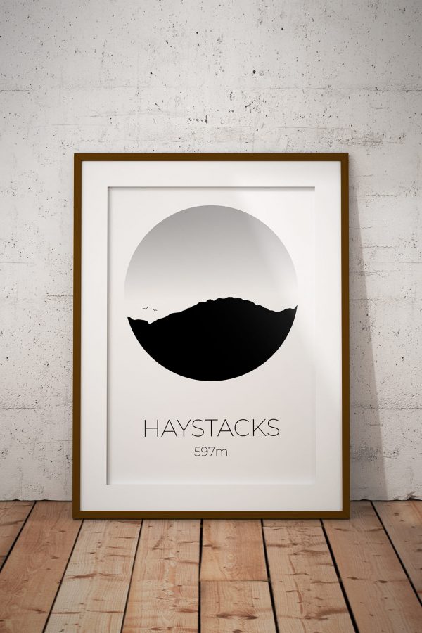 Haystacks circle silhouette art print in a picture frame