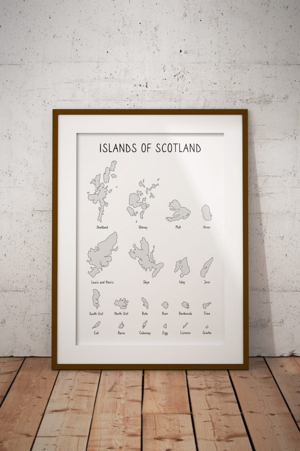 Islands of Scotland shaded art print in a picture frame