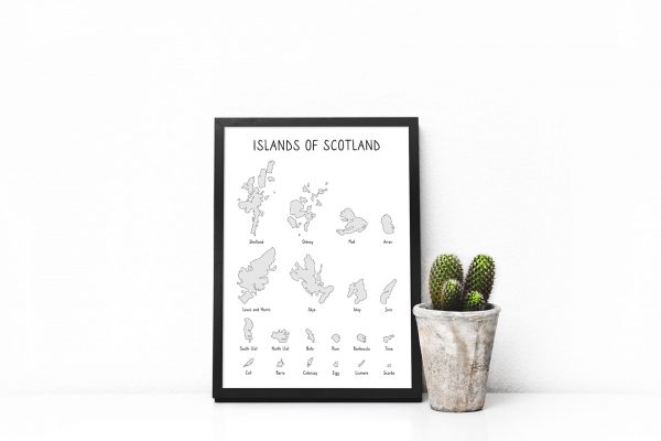 Islands of Scotland shaded art print in a picture frame