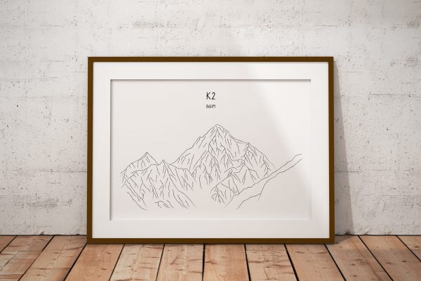 K2 line art print in a picture frame