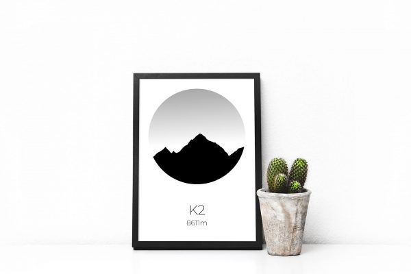K2 silhouette art print in a picture frame