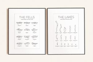 Lake District Fells & Lakes line art print set in picture frames