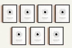 Lake District Fells Set of 7 Radial Art Prints in picture frames