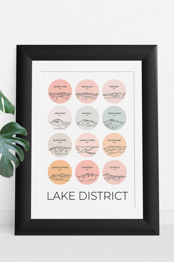 Lake District multi-colour art print in a picture frame