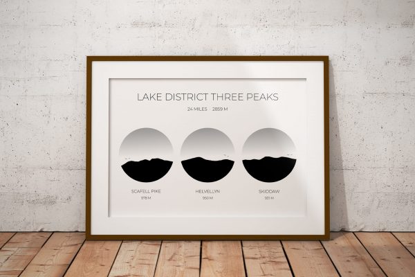 Lake District Three Peaks circle art print in a picture frame