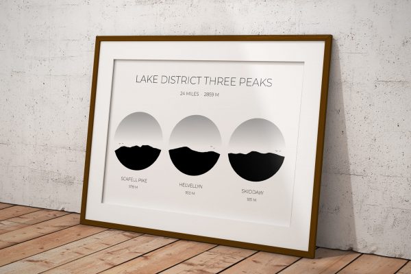 Lake District Three Peaks circle art print in a picture frame