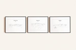 Lake District Three Peaks Challenge set of three line art prints in picture frames