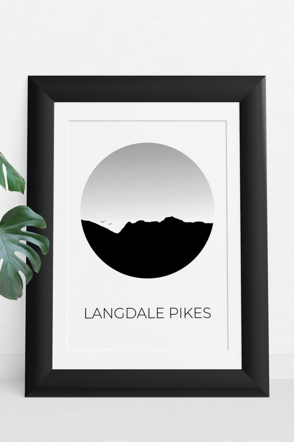 Langdale Pikes silhouette art print in a picture frame