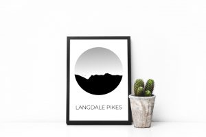 Langdale Pikes silhouette art print in a picture frame