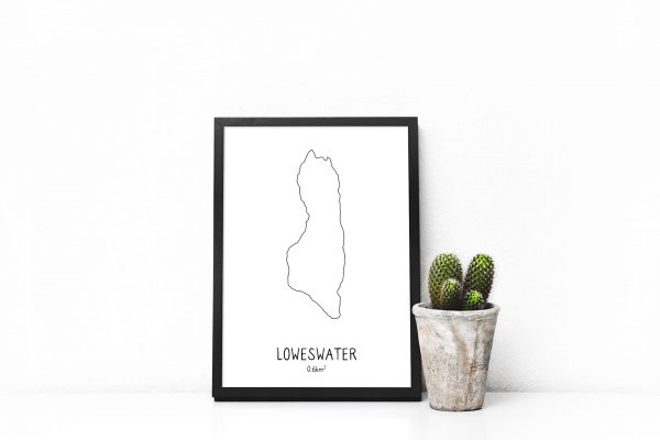Loweswater line art print in a picture frame