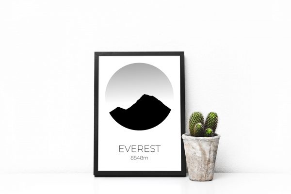 Mount Everest silhouette art print in a picture frame