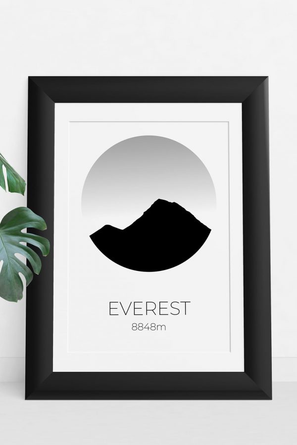 Mount Everest silhouette art print in a picture frame