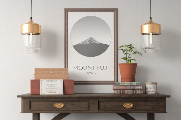 Mount Fuji art print in a picture frame