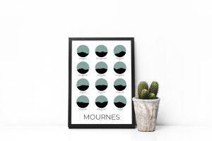 Mourne Mountains Colour Silhouette Art Print in a picture frame